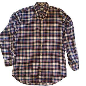 Peter Millar Shirt Mens M Blue Red Checks Flannel Button Down Long Sleeve Cotton